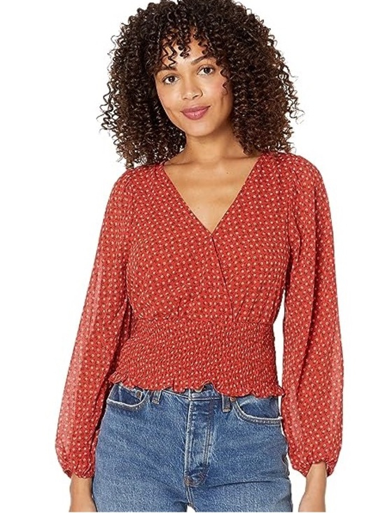 Madewell Tops - Madewell Julianne Smocked-Waist Top in Ground Madder, floral pattern Medium